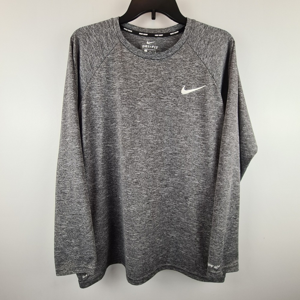 Nike Swim Mens Dri-FIT UPF 40+ Long Sleeve Rash Guard Heather Gray Large L
